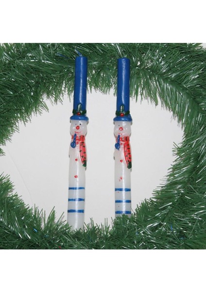 Yılbaşı Temalı Mavi Şapkalı Kardan Adam Figürlü 25 cm 2'li Şamdan Mum Seti fiyatları