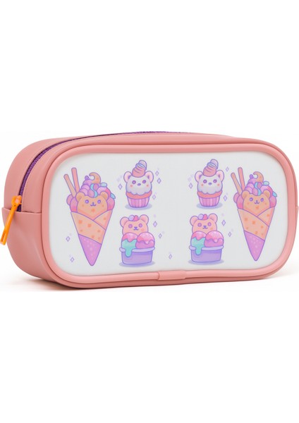01112 Pembe Renk Ayıcık Desenli Şeffaf Su Geçirmez Tek Bölmeli Kalem Kutusu