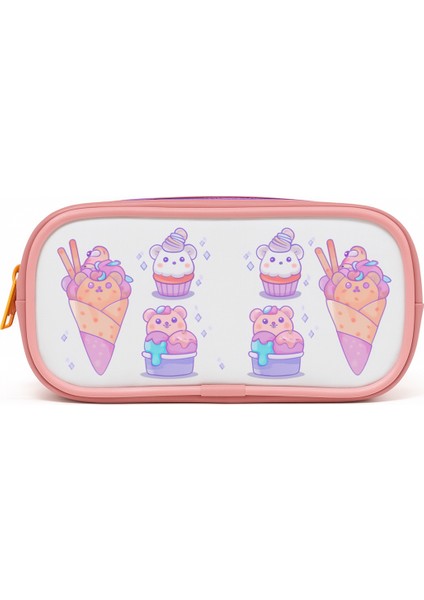 01112 Pembe Renk Ayıcık Desenli Şeffaf Su Geçirmez Tek Bölmeli Kalem Kutusu fiyatları