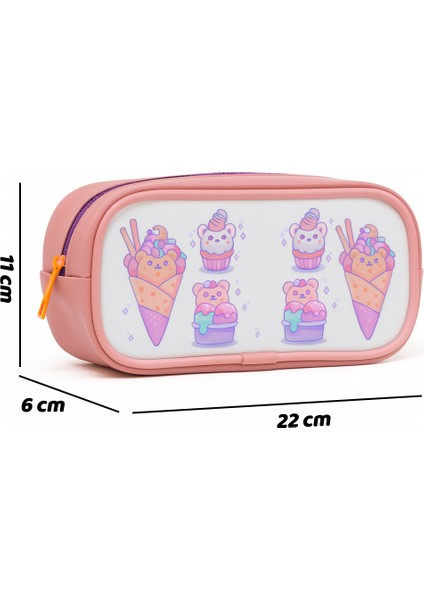 01112 Pembe Renk Ayıcık Desenli Şeffaf Su Geçirmez Tek Bölmeli Kalem Kutusu indirimleri