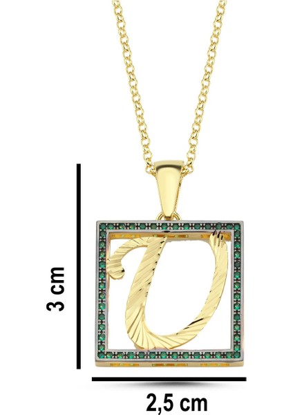 Ü Harfli Yeşil Taşlı 14 Ayar Altın Kaplama Kolye HR24 modelleri
