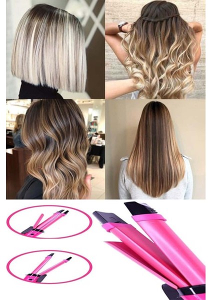 Pembe Çok Fonksiyonlu Saç Şekillendirici ve Düzleştirici Alet