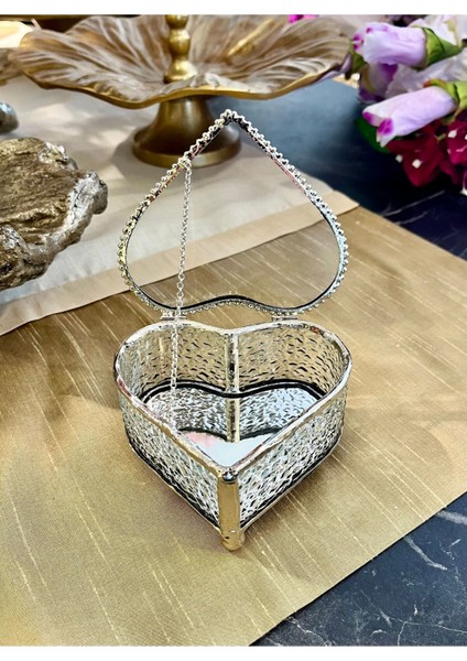 Şık Metal Çerçeveli Dekoratif Cam Kutu 10X5.5 cm