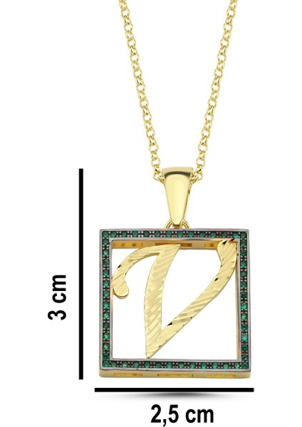 V Harfli Yeşil Taşlı 14 Ayar Altın Kaplama Kolye HR25 modelleri