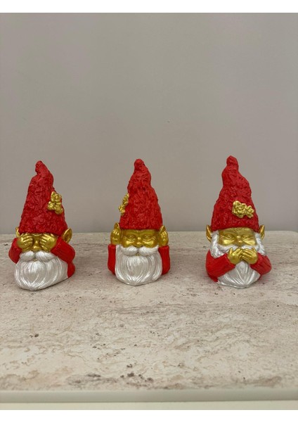 Dekoratif 18X10 cm 3'lü Cüce Noel Baba Biblo Set Kırmızı İnci Gold Renkli Ev Dekorasyon Yılbaşı Christmas Yeni Yıl Heykel fiyatları
