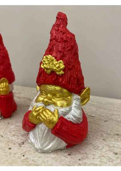 Dekoratif 18X10 cm 3'lü Cüce Noel Baba Biblo Set Kırmızı İnci Gold Renkli Ev Dekorasyon Yılbaşı Christmas Yeni Yıl Heykel