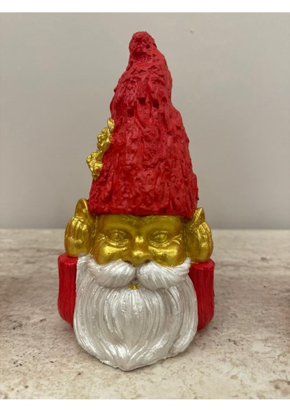 Dekoratif 18X10 cm 3'lü Cüce Noel Baba Biblo Set Kırmızı İnci Gold Renkli Ev Dekorasyon Yılbaşı Christmas Yeni Yıl Heykel