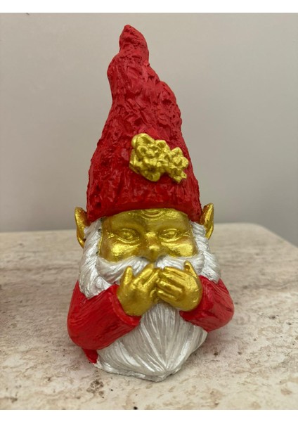 Dekoratif 18X10 cm 3'lü Cüce Noel Baba Biblo Set Kırmızı İnci Gold Renkli Ev Dekorasyon Yılbaşı Christmas Yeni Yıl Heykel