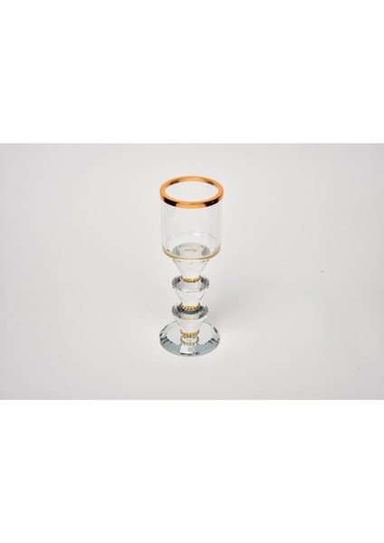 Shine Kristal Şamdan, Ince Taşlı Altın Renk, Orta Boy 7X19.5 cm