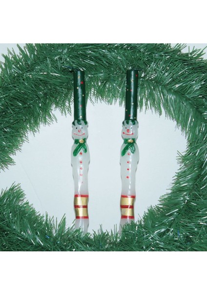 Yılbaşı Yeşil Şapkalı Kardan Adam Figürlü 25 cm Beyaz 2'li Şamdan Takımı fiyatları