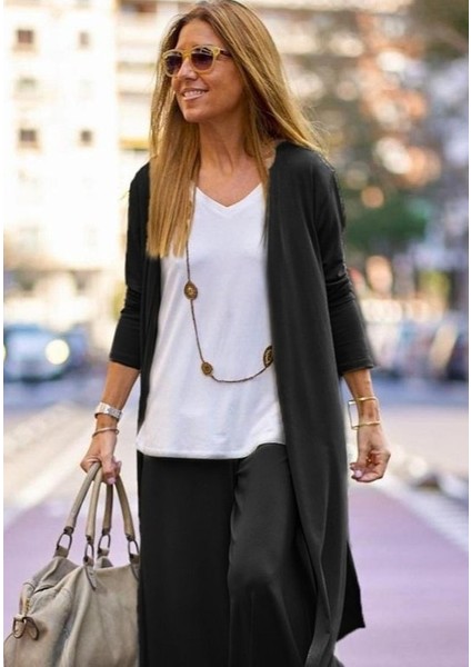 Kadın Uzun Kollu Önü Açık Viskon Ceket ve Pantolon Ikili Takım fiyatları