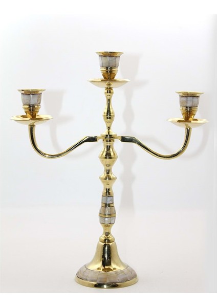 Şeffaf Pirinç Sedefli 3'lü Şamdan Takımı, Zarif ve Şık Dekorasyon Için