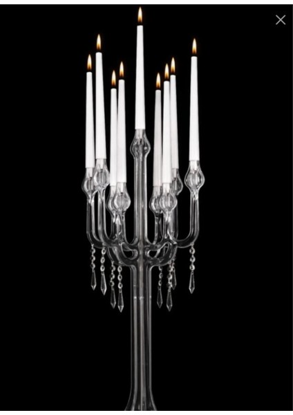 Şeffaf 9 Kollu Mika (Polikarbon) Şamdan, Zarif ve Modern Tasarım