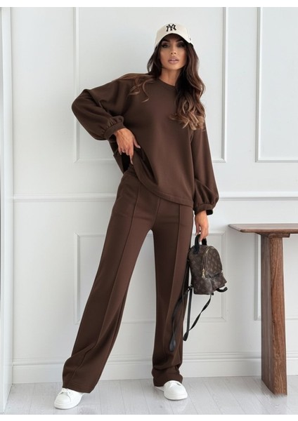 Kadın Uzun Kollu Geniş Kesim Modal Bluz ve Pantolon Ikili Takım