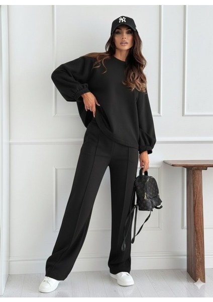 Kadın Uzun Kollu Geniş Kesim Modal Bluz ve Pantolon Ikili Takım