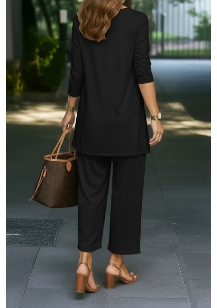 Kadın Uzun Kollu Önü Açık Modal Ceket Kolsuz Viskon Iki Iplik Bluz ve Pantolon Üçlü Takım fiyatları