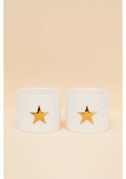 Yıldız Desenli Porselen Mumluk Seti, Şık ve Zarif Dekorasyon Parçası