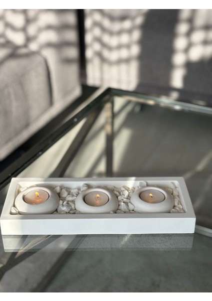 Modern 3'lü Beton Tealight Mumluk Seti, Şık ve Dayanıklı Tasarım
