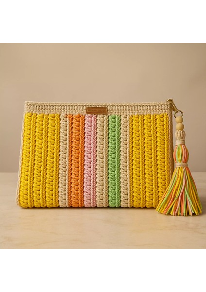 Renkli Örgü Makrome Kadın Clutch El Çantası