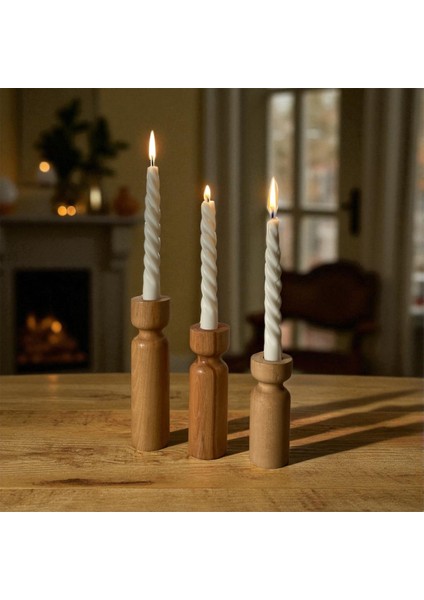 El Yapımı Doğal Gürgen Ahşap 3’lü Mumluk Seti, Tik Yağı Işlemeli, 12/15/18 cm fiyatları