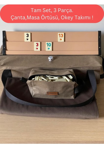 Okey Takım Çantası Kahverengi, Oyun Masası Örtüsü, Ahşap Okey Takımı Seti