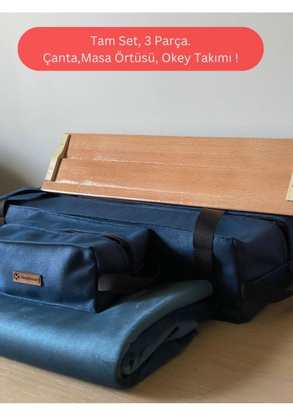 Okey Takım Çantası Koyu Lacivert, Oyun Masası Örtüsü, Ahşap Okey Takımı Seti
