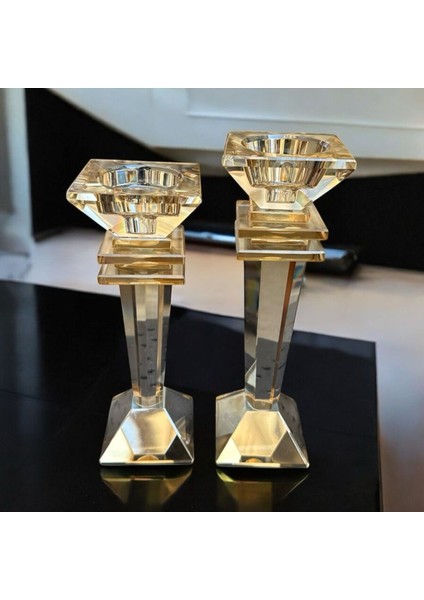 Şeffaf Bal Rengi Dekoratif Kristal Cam Ikili Baba Şamdan fiyatları