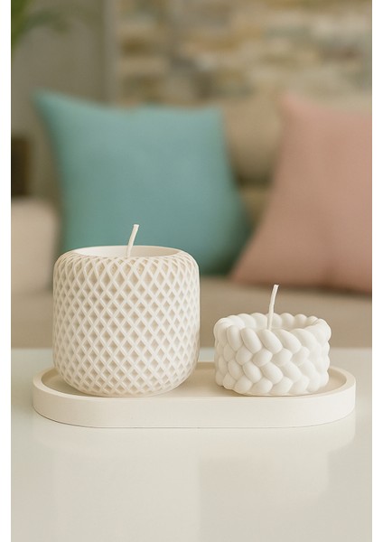 El Yapımı Beton Mumluk ve Oval Altlık Seti, Kokulu Mum Dahil, 2’li fiyatları