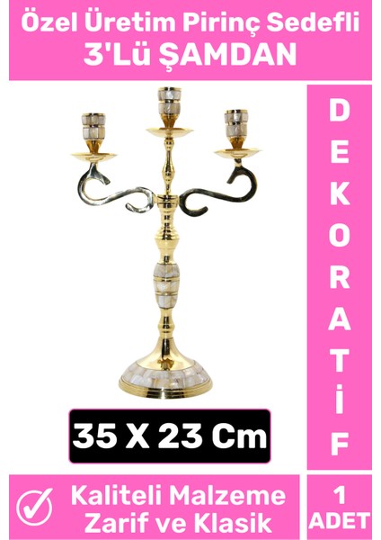 Şık Pirinç Sedefli 3'lü Dekoratif Mumluk ve Biblo Seti