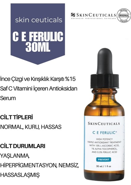 Kırışıklık Görünümü ve Sıkılık Kaybı Problemleri Için Saf C Vitamini C E Ferulic Serum 30 ml