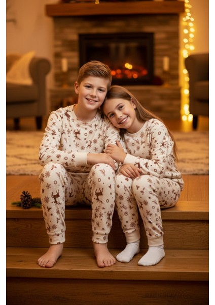 Geyik Desenli Polar Unisex Çocuk Pijama Takımı