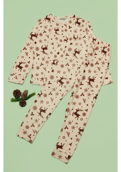 Geyik Desenli Polar Unisex Çocuk Pijama Takımı modelleri