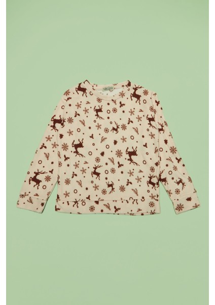 Geyik Desenli Polar Unisex Çocuk Pijama Takımı fırsatları