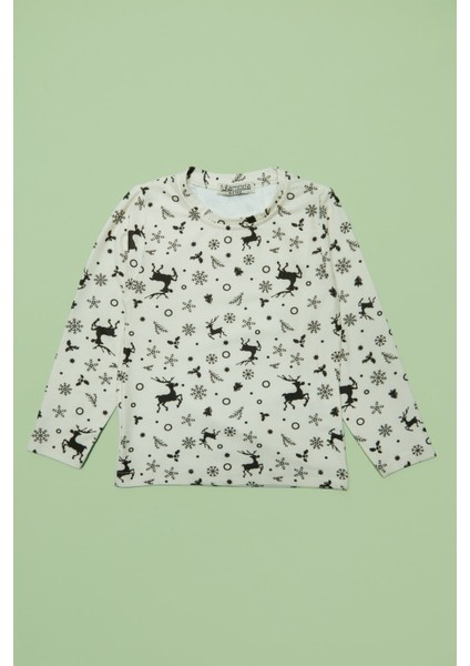 Kar Tanesi ve Geyik Desenli Unisex Çocuk Pijama Takımı fırsatları