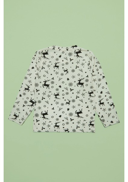 Kar Tanesi ve Geyik Desenli Unisex Çocuk Pijama Takımı indirimleri