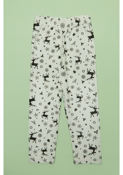 Kar Tanesi ve Geyik Desenli Unisex Çocuk Pijama Takımı