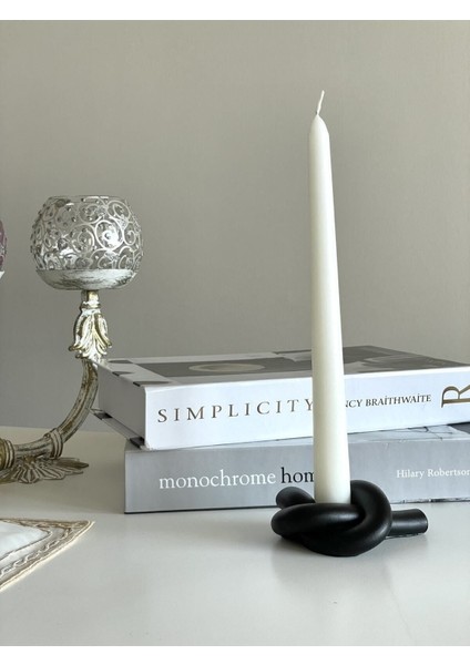 Şık Siyah Düğüm Tasarımlı Dekoratif Mumluk