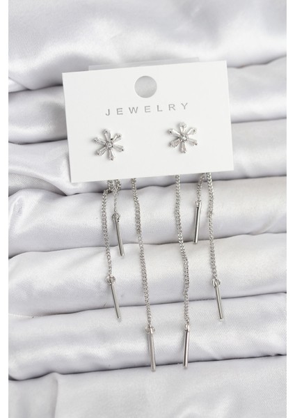 Çiçek Model Gümüş Pirinç Sallantılı Kadın Küpe - TJ-BKP11464