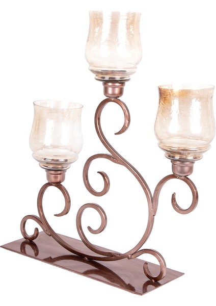 Kahverengi Metal ve Cam Üçlü Mumluk, Şık ve Kullanışlı Tasarım fiyatları