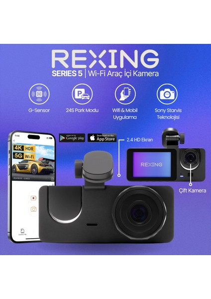 S5 Pro | 3 Kameralı Wifi Araç Içi Kamera | Mobil Uygulama | Park Modu