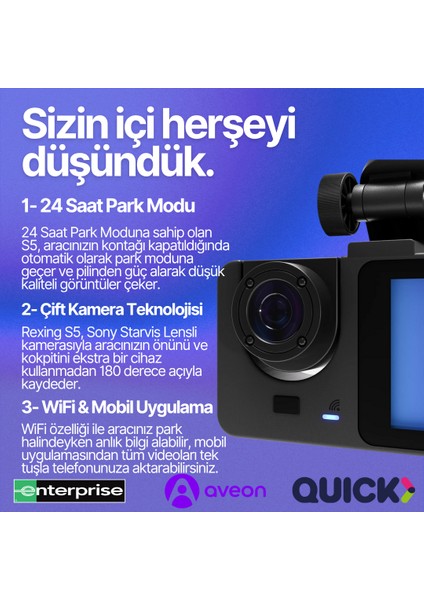 S5 Pro | 3 Kameralı Wifi Araç Içi Kamera | Mobil Uygulama | Park Modu fiyatları