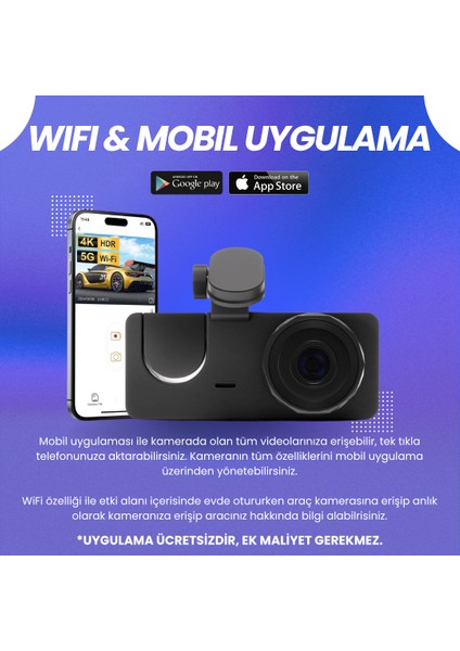 S5 Pro | 3 Kameralı Wifi Araç Içi Kamera | Mobil Uygulama | Park Modu modelleri