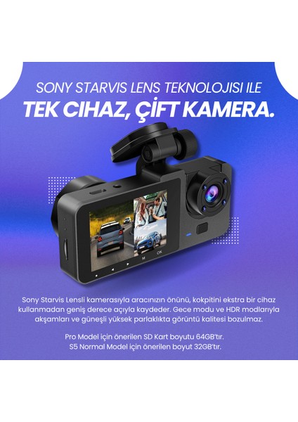 S5 Pro | 3 Kameralı Wifi Araç Içi Kamera | Mobil Uygulama | Park Modu fırsatları