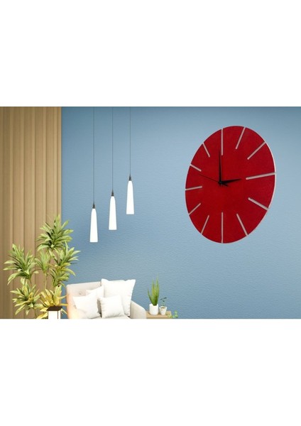 Ahşap Minimal Dekoratif Duvar Saati - 33x33 Cm Kırmızı modelleri
