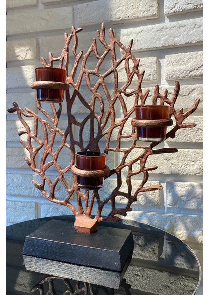 Şık Mercan Ağaç Dalı Mumluk, 40X11X43 Cm, Doğal ve Dekoratif Tasarım