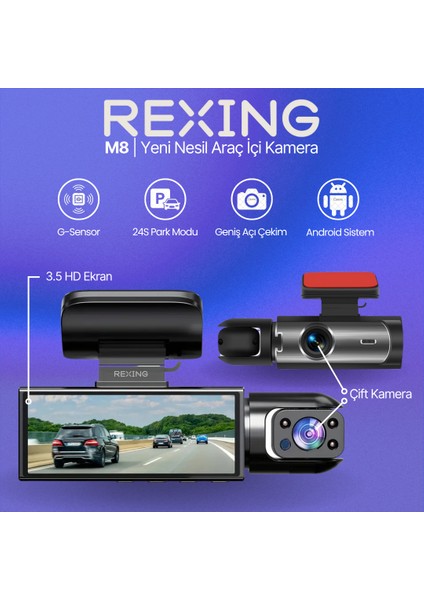 M8 | Akıllı Araç Içi Kamera | Çift Kamera | Mobil Uygulama | Park Modu