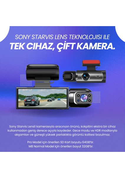 M8 | Akıllı Araç Içi Kamera | Çift Kamera | Mobil Uygulama | Park Modu fırsatları
