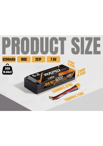 Rapid Lihv 6200MAH 2s 7.6V 100C Sert Kılıflı Lipo Pil fiyatları