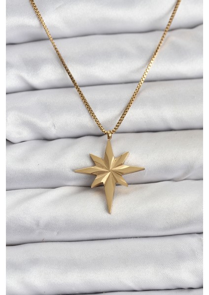 316L Çelik Zincir Gold Renk Kutup Yıldızı Model 60 cm Zincir Kadın Kolye - TJ-BKO10759