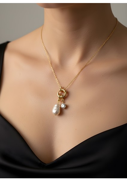 Incili Mini Taşlı Kolye